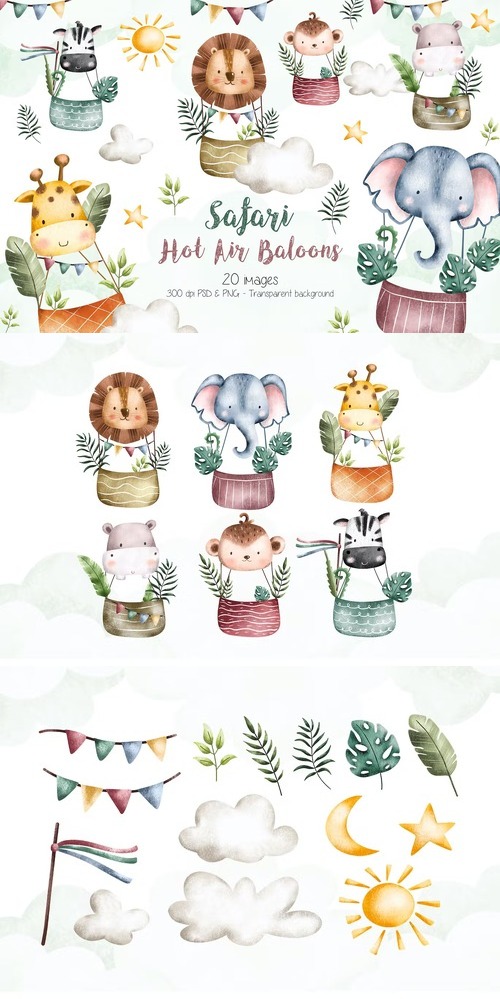 Safari Hot Air Balloons Clipart