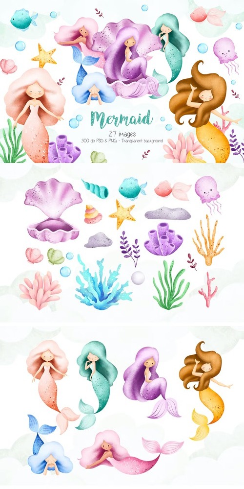 Mermaid and Sea Creature Clipart