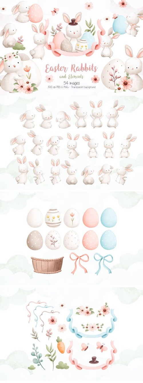 Easter Rabbits and Elements Clipart