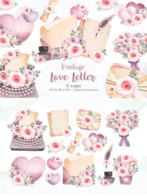 Vintage Love Letter Clipart