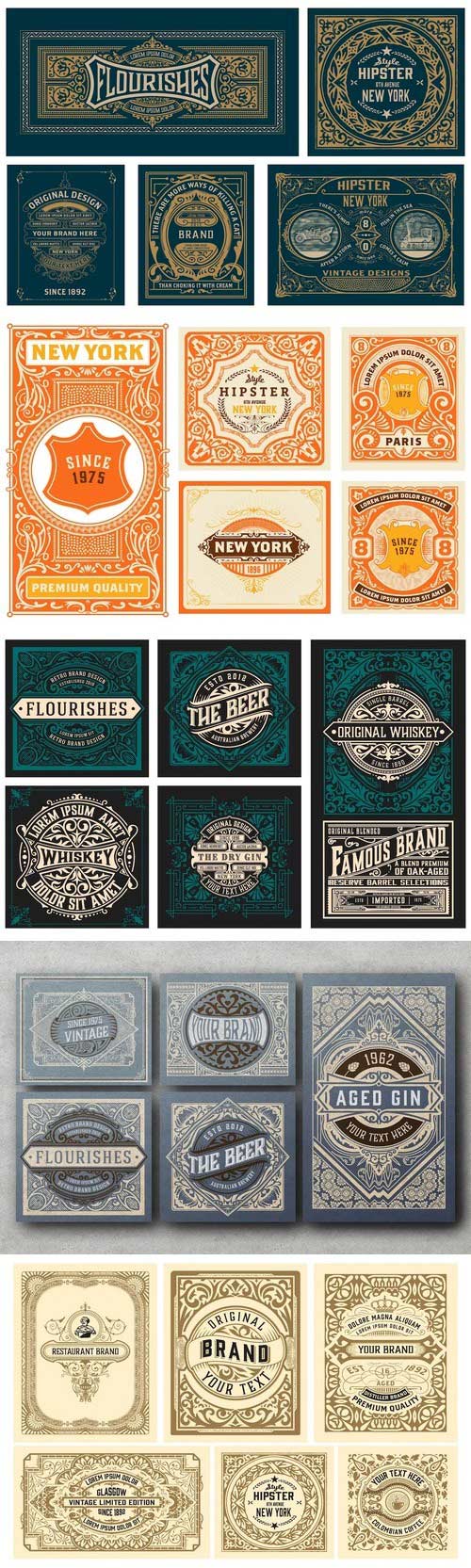 Logos, ornaments, badges, and labels - vintage vector set vol 5