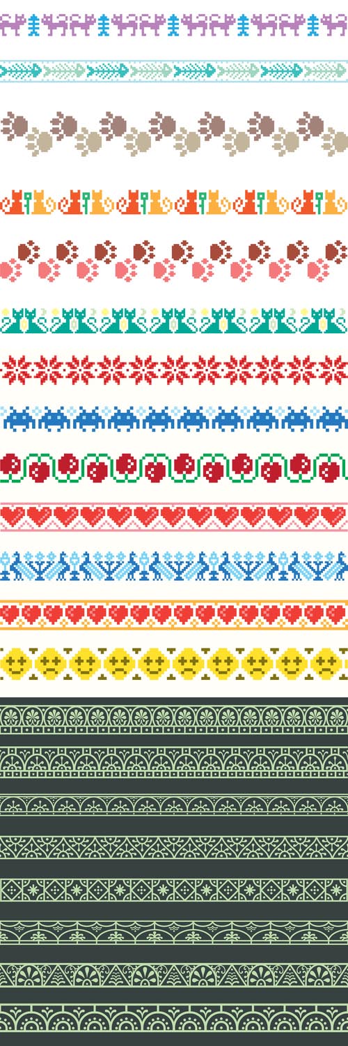 Color borders with various patterns and decorative elements in vector