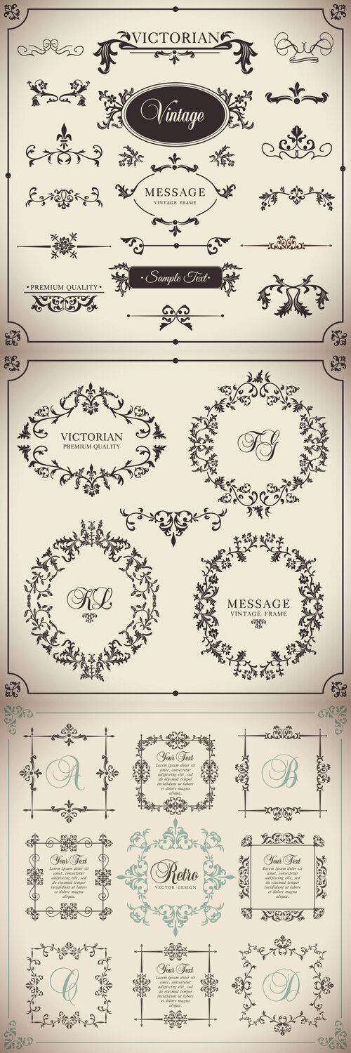 Vintage vector swirls, borders, frames, decorative elements, dividers, corners