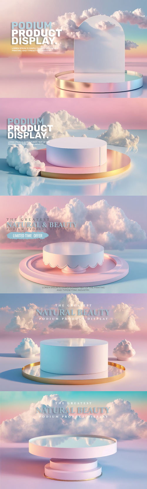 3d realistic psd podium mockup isolate with blue sky soft clouds