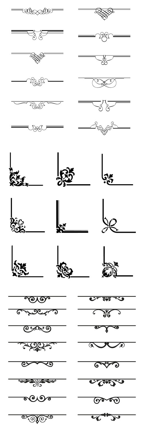 Vintage vector dividers and corners with decorative swirls