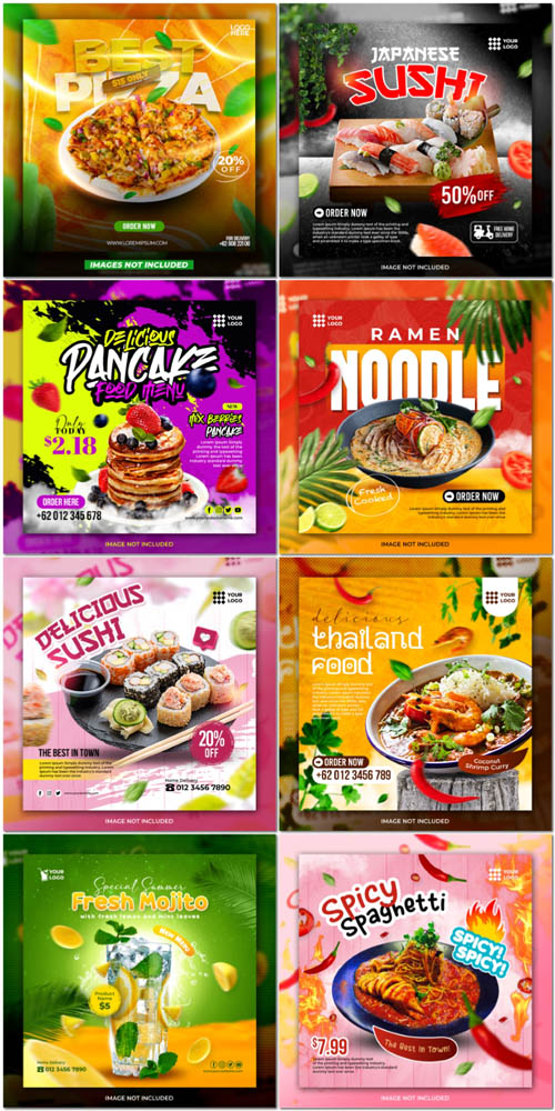 Flyer food and drink social media post, psd banner set vol 174