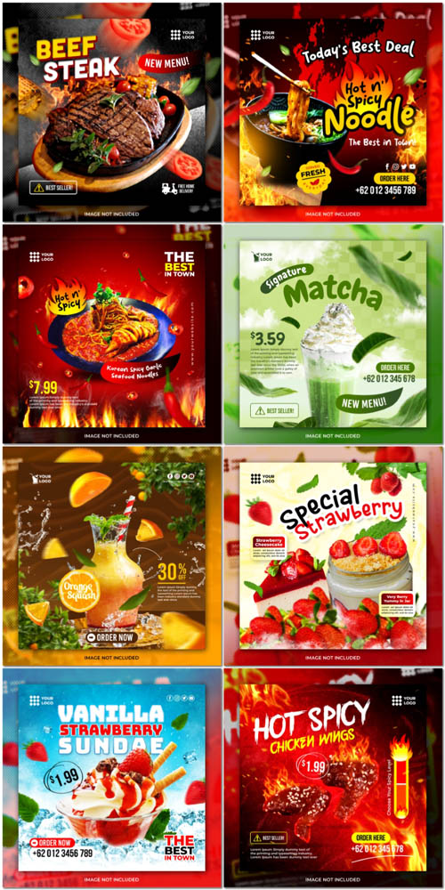 Flyer food and drink social media post, psd banner set vol 175