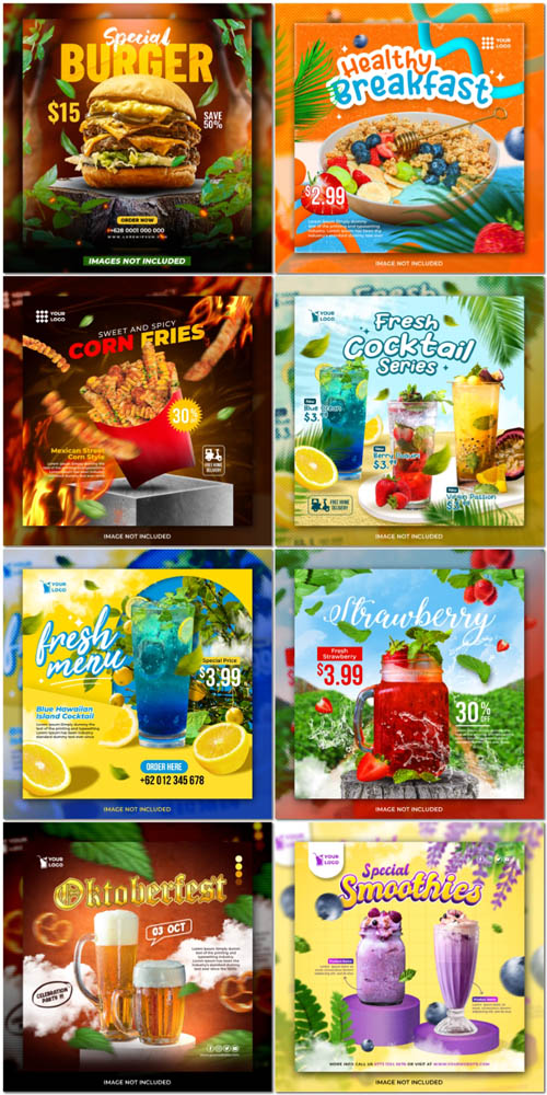 Flyer food and drink social media post, psd banner set vol 173