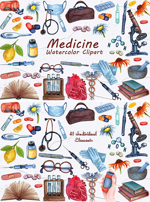Medicine Watercolor Clipart PNG