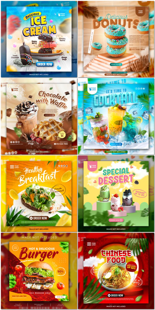 Flyer food and drink social media post, psd banner set vol 172