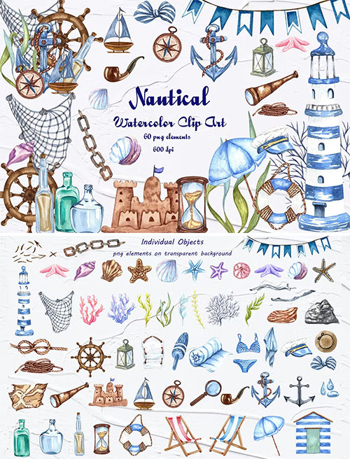 Nautical Watercolor clipart PNG