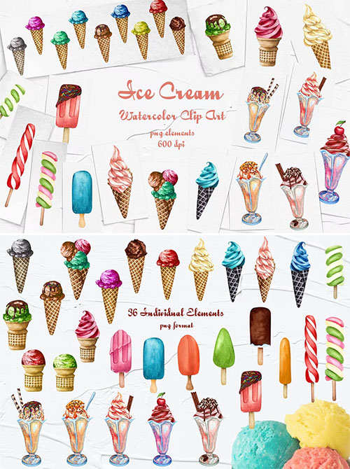 Ice Cream Watercolor Clipart PNG