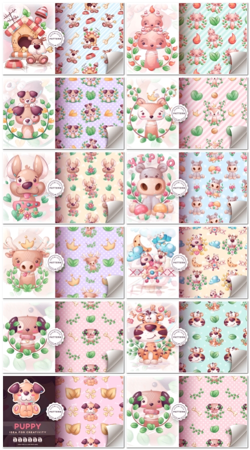 Seamless vector pattern cartoon character