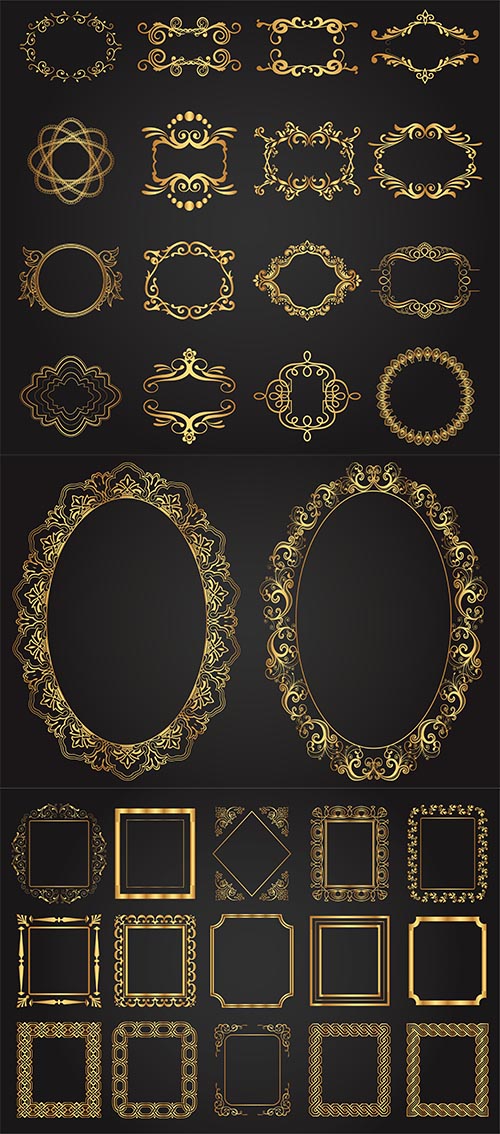 Golden vintage frames set in vector Golden vintage frames set in vector