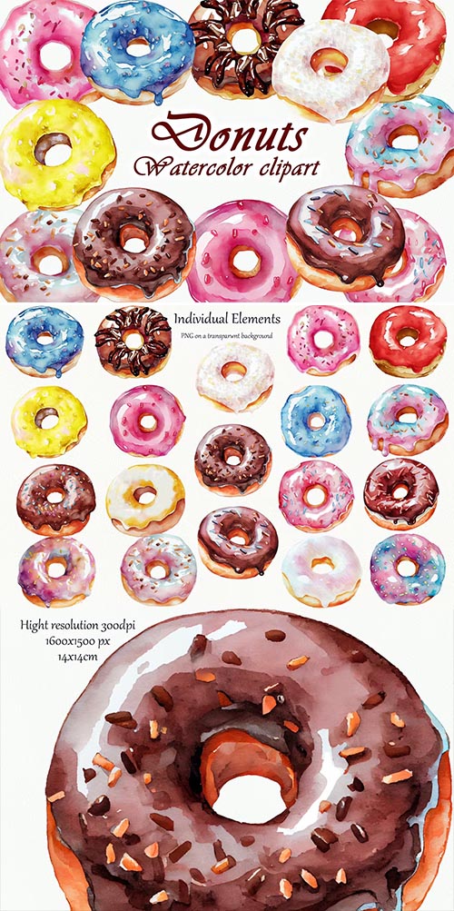 Donuts Watercolor Clipart