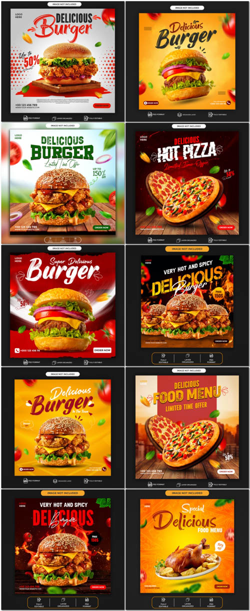 Burger and Pizza, psd food menu social media promotion Burger and Pizza, psd food menu social media promotion