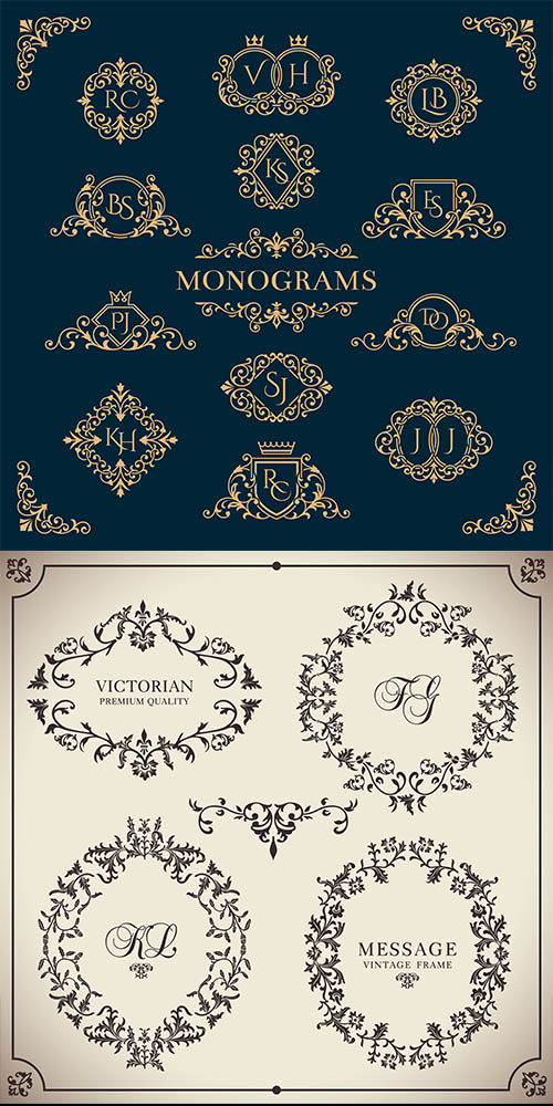 Golden frames, monograms, ornaments, swirls, borders in vector Golden frames, monograms, ornaments, swirls, borders in vector