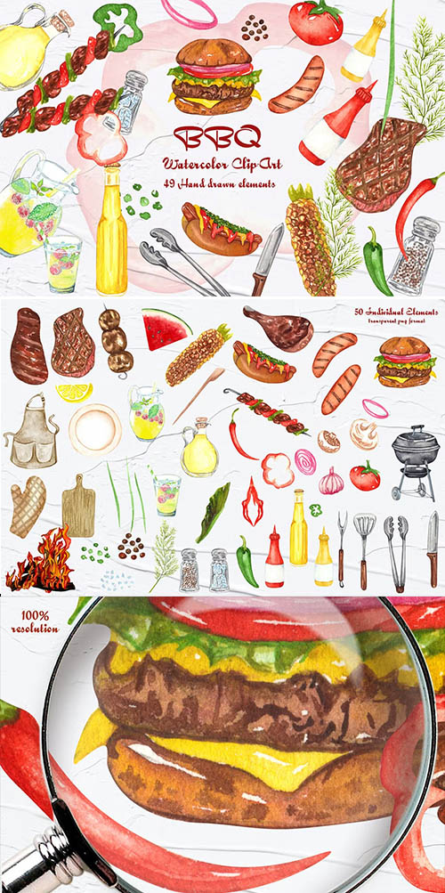 BBQ Watercolor Clipart PNG