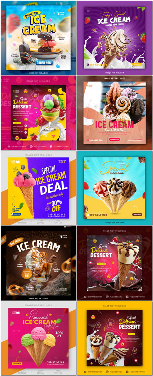 Ice cream social media  post design psd banner