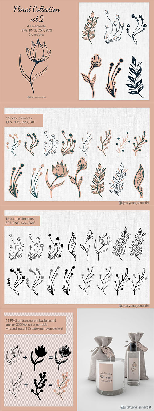 Floral clipart, greenery for wedding invitation