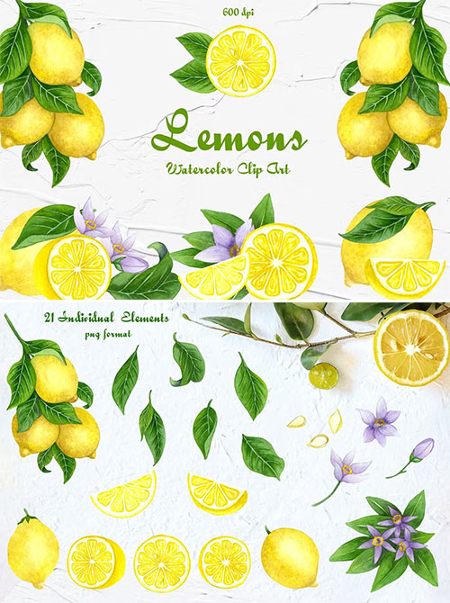 Lemon Watercolor Clipart PNG