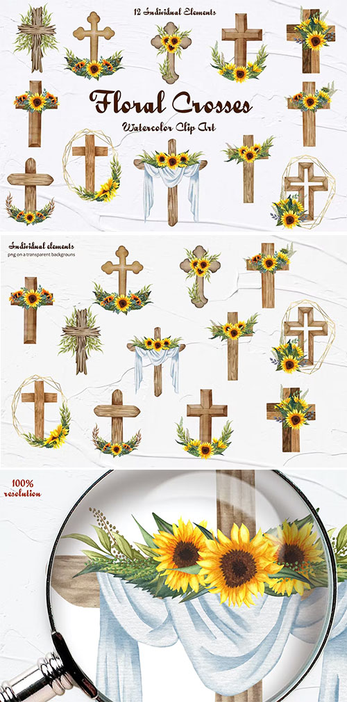 Floral Crosses Clipart PNG