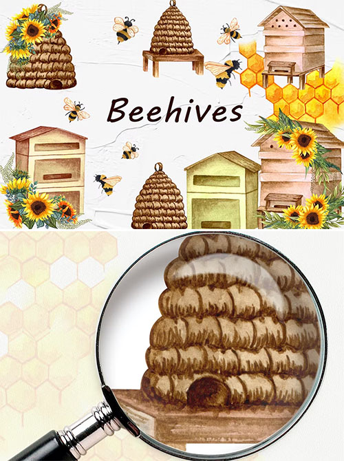 Beehive Watercolor Clipart PNG