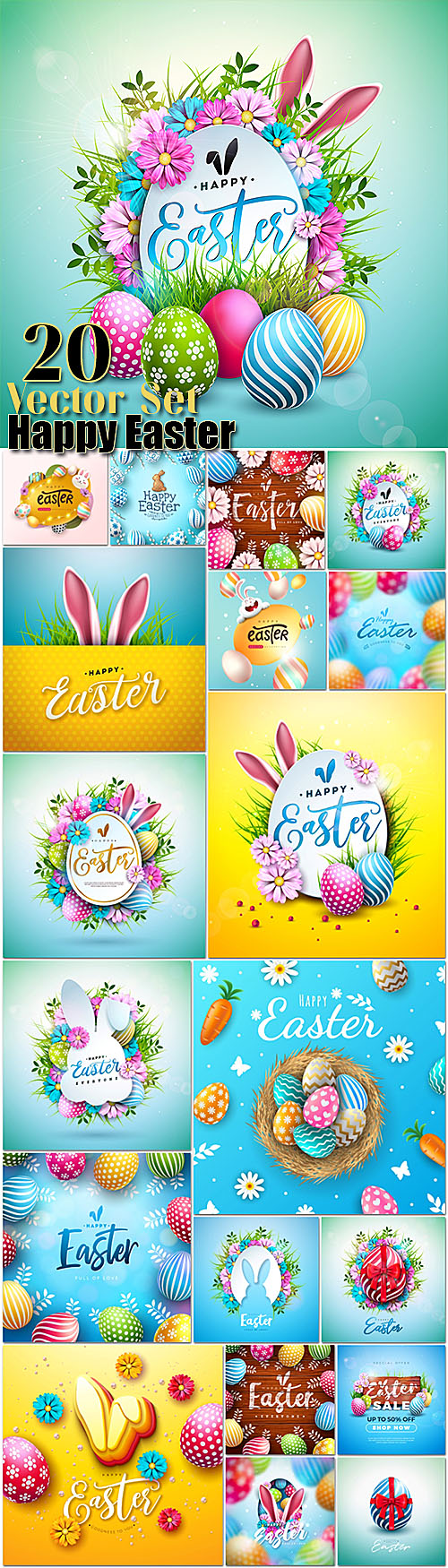 20 Happy Easter Vector Illustrations