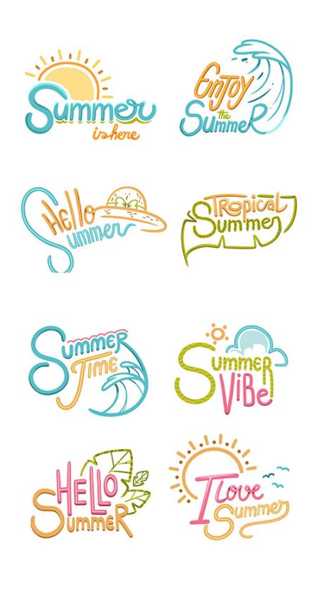 Hand drawn vector lettering collection for summer season