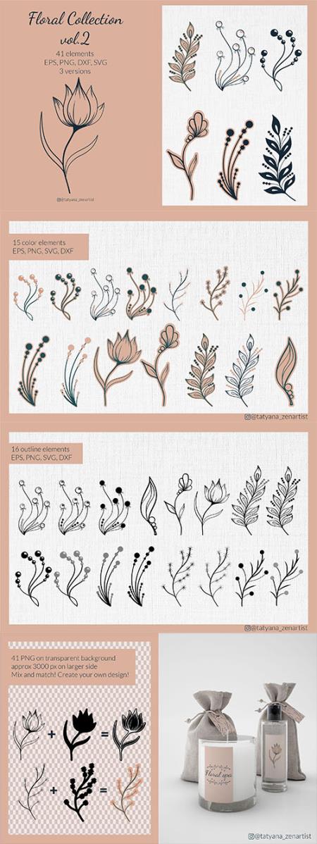 Floral clipart, greenery for wedding invitation