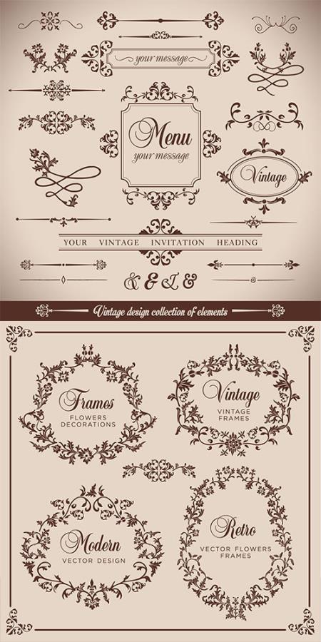 Frames, ornaments, swirls, borders in vector