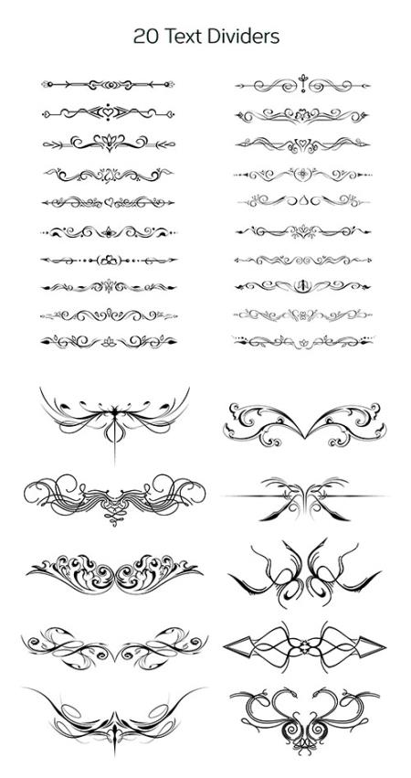 Dividers textset, ornaments, swirls, borders in vector