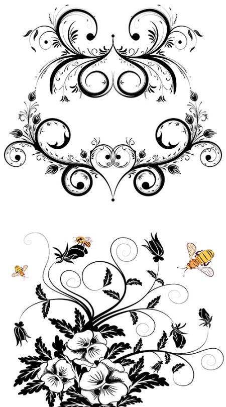 Flowers, ornaments, swirls, borders in vector