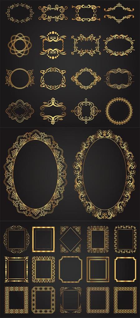 Golden vintage frames set in vector