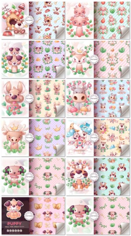 Seamless vector pattern cartoon character