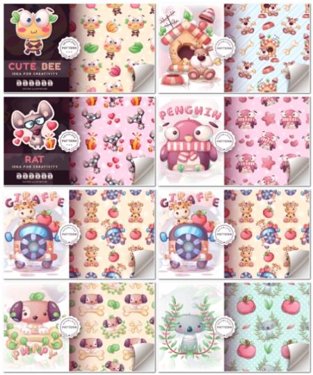 Vector seamless pattern cartoon character