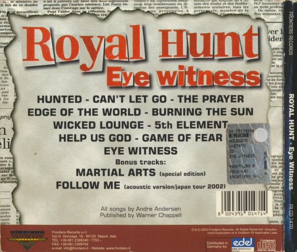 Royal Hunt - Eye Witness (2003) (Lossless + mp3)