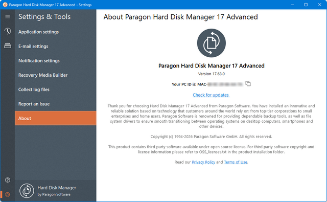 Paragon Hard Disk Manager 17 Advanced 17.63.0 / Business Server 17.64.0
