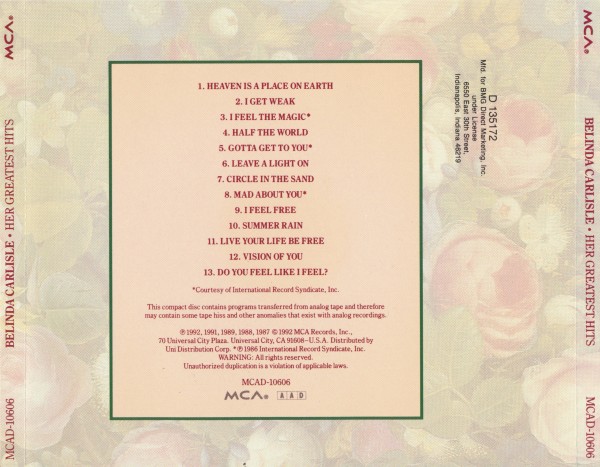 Belinda Carlisle - Her Greatest Hits (1992) (Lossless + mp3)