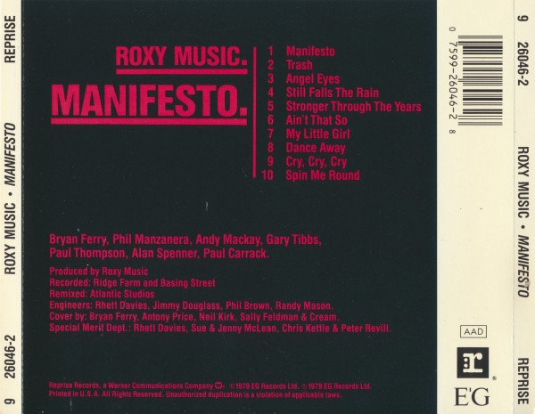 Roxy Music - Manifesto (1979) [1989] (Lossless + mp3)
