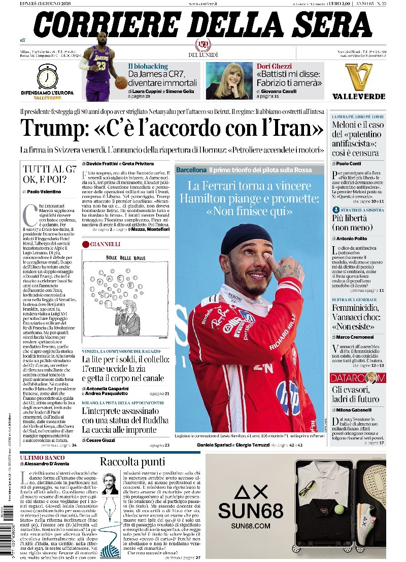 Corriere della Sera - 15 GIUGNO 2026